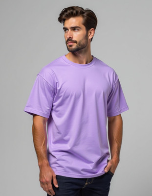 Arispo Solid Men Round Neck Purple T-Shirt