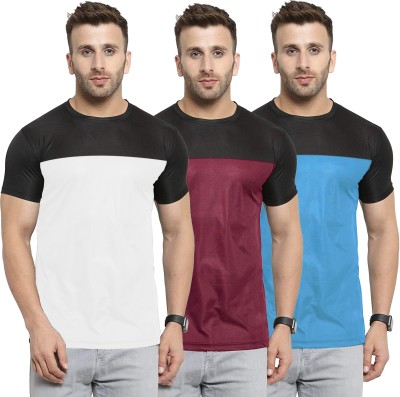 UDI n ADI Solid Men Round Neck Light Blue, White, Maroon T-Shirt