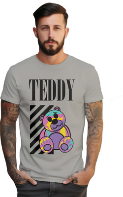 PeppyZone Printed Men Round Neck Grey T-Shirt