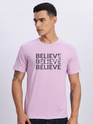 ADRO Typography Men Round Neck Purple T-Shirt