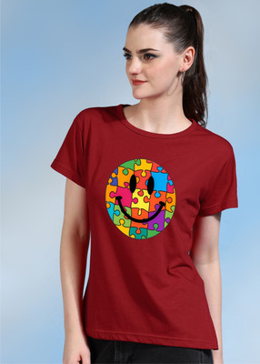 Moda Rapido Printed Women Round Neck Red T-Shirt