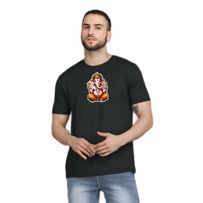 Swastik Graphic Print Men Round Neck Black T-Shirt