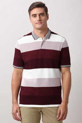 PETER ENGLAND Striped Men Polo Neck Maroon T-Shirt