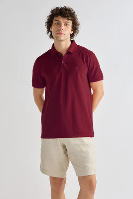 Color Hunt Self Design Men Polo Neck Purple T-Shirt