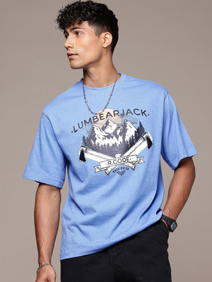 R.Code by The Roadster Life Co. Graphic Print Men Round Neck Light Blue T-Shirt