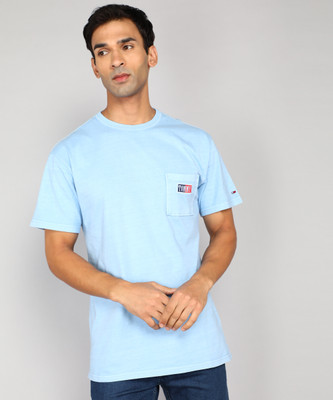 TOMMY HILFIGER Solid Men Round Neck Blue T-Shirt