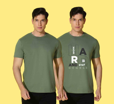 WOOSTRO Solid, Typography Men Round Neck Green T-Shirt