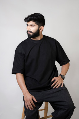 JP Creation Solid Men Round Neck Black T-Shirt
