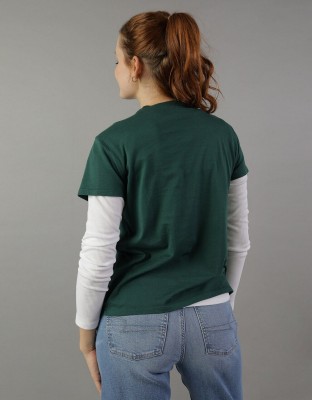 American Eagle Solid Women Round Neck Green T-Shirt