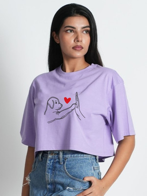 Selnor Printed Women Round Neck Purple T-Shirt