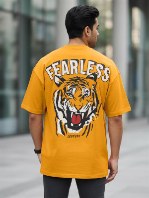 JUST ROAR Printed Men Round Neck Yellow T-Shirt