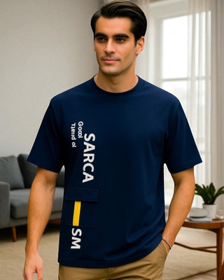 Autna Printed Men Round Neck Navy Blue T-Shirt