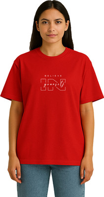 Buddy Collection Printed Women Round Neck Red T-Shirt
