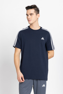 ADIDAS Solid Men Round Neck Blue T-Shirt