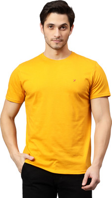 TEEX Solid Men Round Neck Yellow T-Shirt