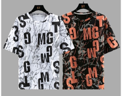 MarcLaure Printed Men Round Neck Black, White T-Shirt