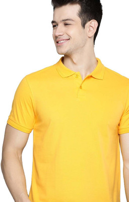 RULEDBYSUN Solid Men Polo Neck Yellow T-Shirt
