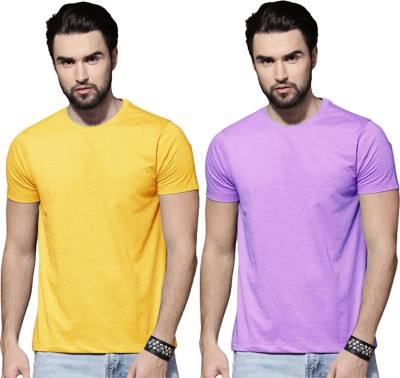 LazyChunks Solid Men Round Neck Purple, Yellow T-Shirt