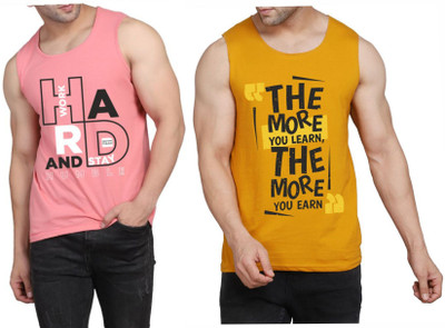 WOOSTRO Printed Men Scoop Neck Pink, Brown T-Shirt