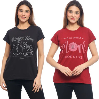 RG BY SS CLOTHING Printed Women Round Neck Red, Black T-Shirt