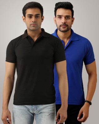 ACENTEO Solid Men Polo Neck Blue, Black T-Shirt