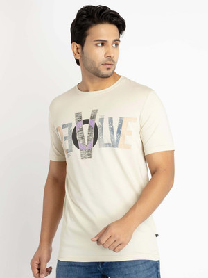 Status Quo Printed Men Round Neck Beige T-Shirt