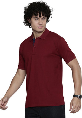 ABHYAM Solid Men Polo Neck Maroon T-Shirt