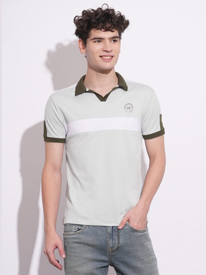 BEING HUMAN Colorblock Men Polo Neck Grey T-Shirt