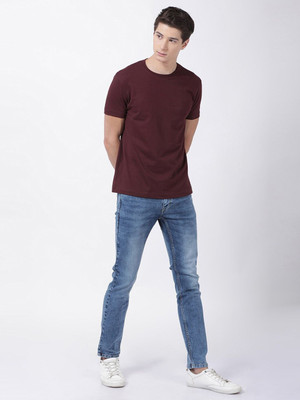 OrrganicChics Solid Men Round Neck Maroon T-Shirt