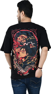 manvsya Printed Men Round Neck Black T-Shirt