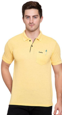KVETOO Solid Men Polo Neck Yellow T-Shirt