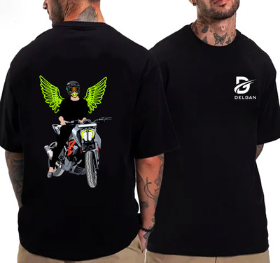 DELGAN Printed Men Round Neck Black T-Shirt