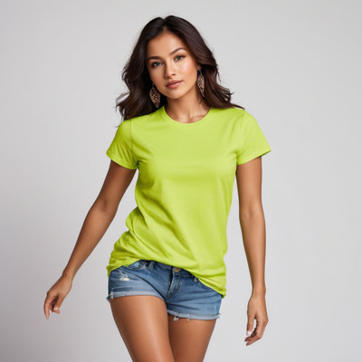 MOJILO Solid Women Round Neck Light Green T-Shirt