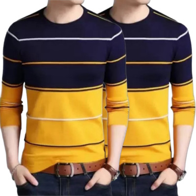 KASPY Colorblock Men Round Neck Yellow T-Shirt