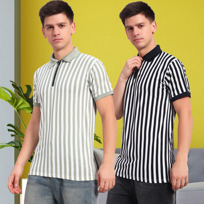 HEMLOCK Striped Men Polo Neck Multicolor T-Shirt