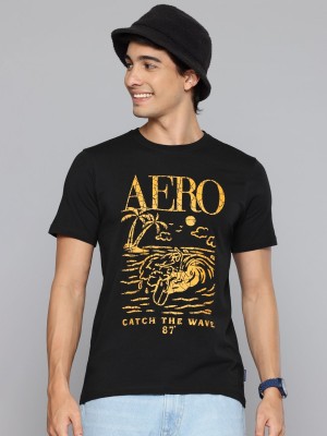 AEROPOSTALE Printed Men Round Neck Black T-Shirt