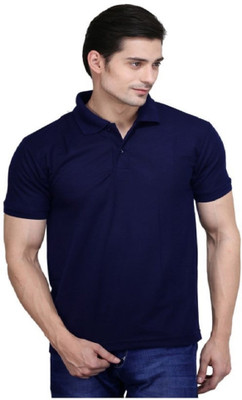 Xplore Solid Men Polo Neck Dark Blue T-Shirt
