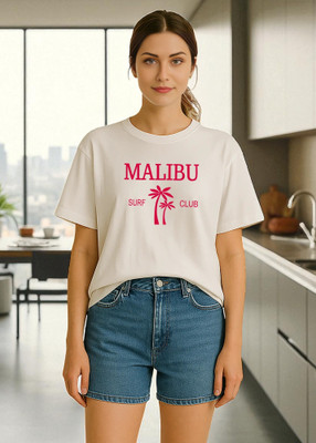 Elvia Printed Women Round Neck White T-Shirt