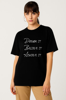 Be Crazy Typography Women Round Neck Black T-Shirt