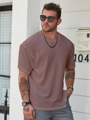 IMSA MODA Solid Men Round Neck Brown T-Shirt
