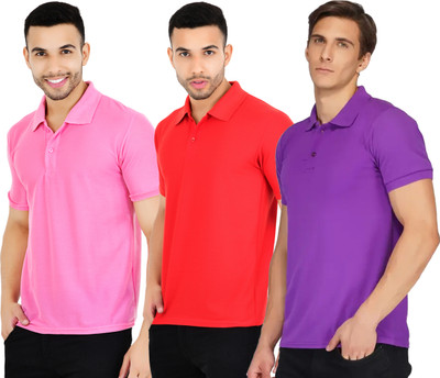 YUALIN CREATION Solid Men Polo Neck Multicolor T-Shirt