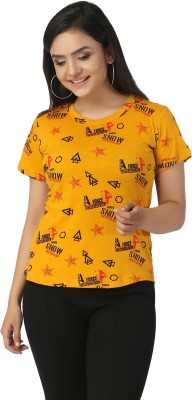 JOYCOOTS Printed Women Round Neck Yellow T-Shirt