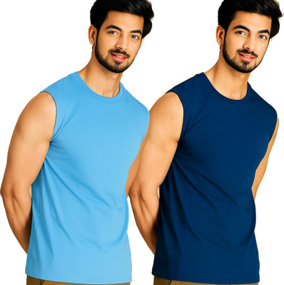 Jangoboy Solid Men Round Neck Light Blue, Dark Blue T-Shirt