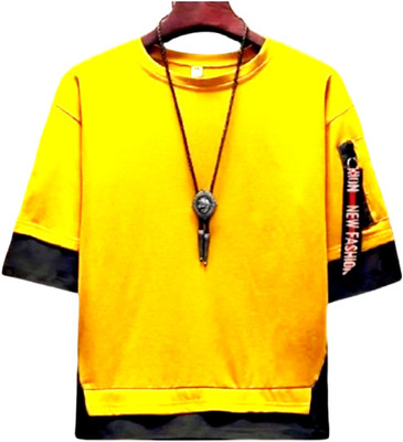 SAHAL FASHION Solid Men Round Neck Yellow T-Shirt