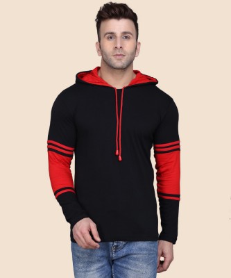 HYDEY Colorblock Men Hooded Neck Red, Black T-Shirt