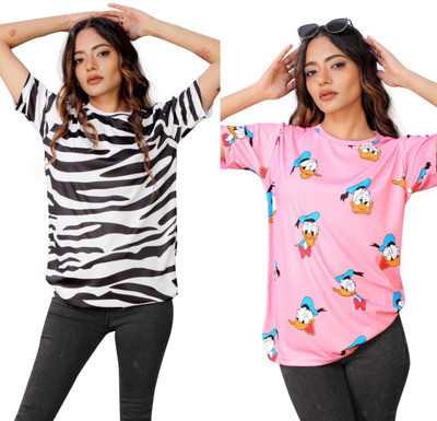 Apachee Printed Women Round Neck Multicolor T-Shirt