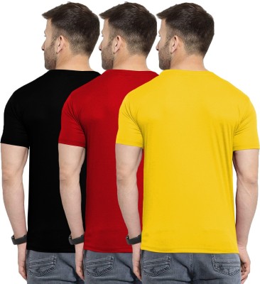 THE BLAZZE Solid Men Round Neck Red, Black, Yellow T-Shirt