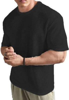 COPEHHI Solid Men Round Neck Black T-Shirt