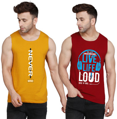 SLOWLORIS Printed Men Scoop Neck Maroon, Yellow, White T-Shirt