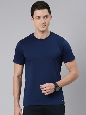 RUPA JON Solid Men Crew Neck Dark Blue T-Shirt